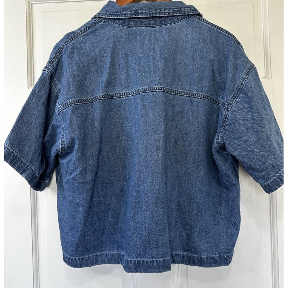 Abercrombie & Fitch Denim Collared Short Sleeve Blouse Blue L - Picture 4 of 4